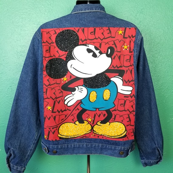 Vintage 80's Mickey Mouse Denim Disney Jacket Spangle… - Gem