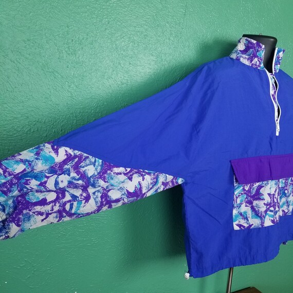 Vintage 80s Purple Blue Windbreaker Jacket With Front Pocket Pouch