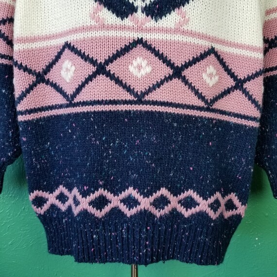 Vintage 80s Sweater Pastel Pink white Grandma Gra… - image 5