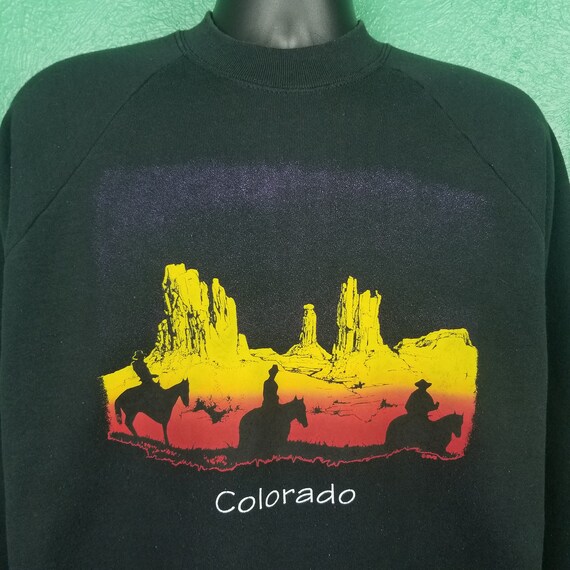 Vintage 80's Colorado Cowboy Black Sweatshirt Pul… - image 2