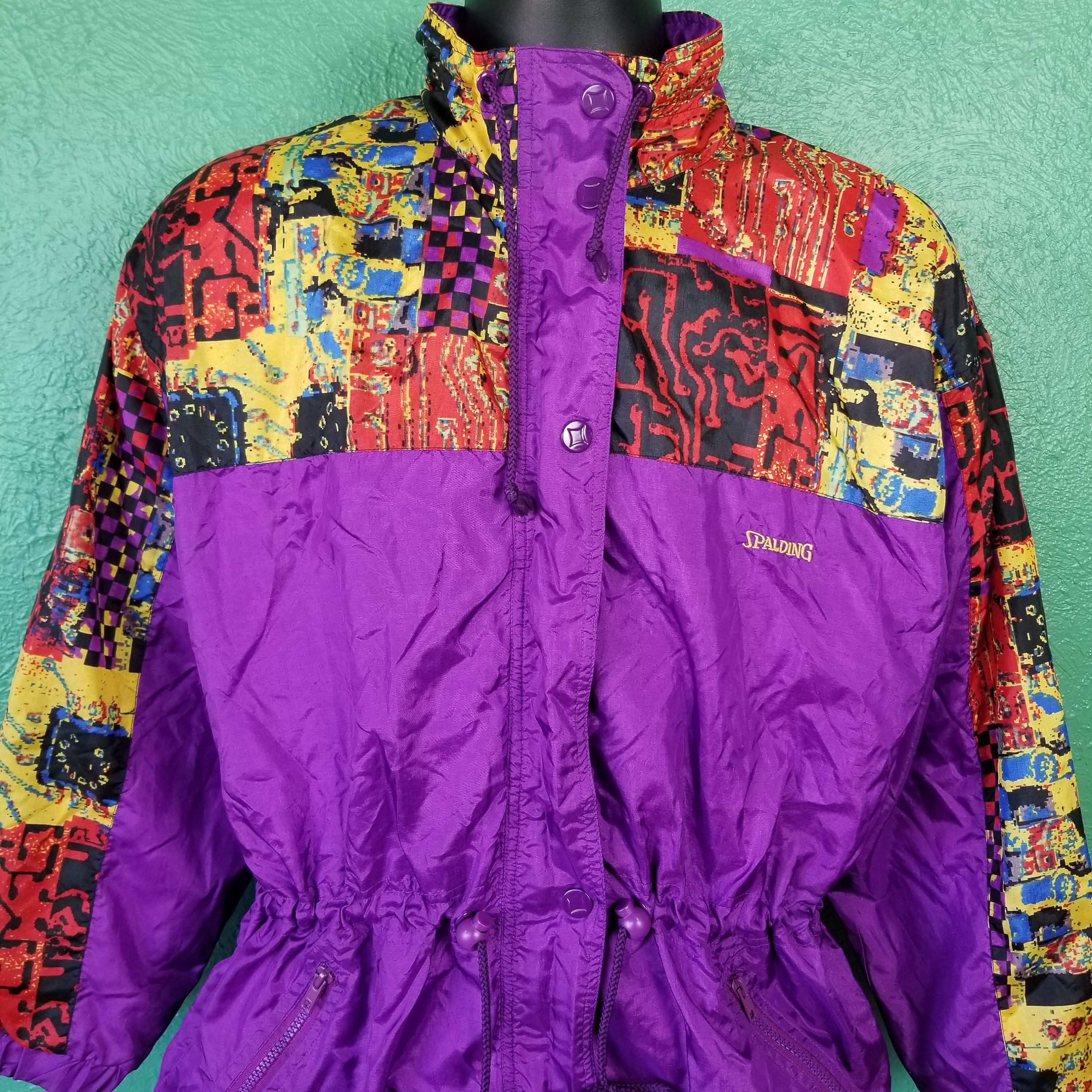 Vintage 90s Neon Purple Windbreaker Abstract Vaporwave Geometric