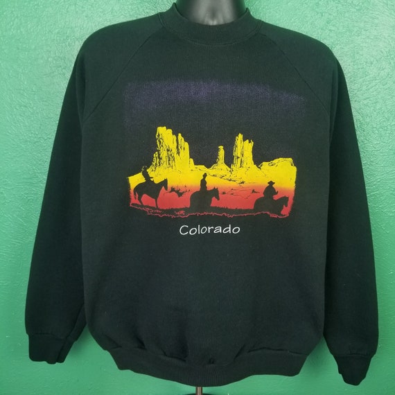 Vintage 80's Colorado Cowboy Black Sweatshirt Pul… - image 1