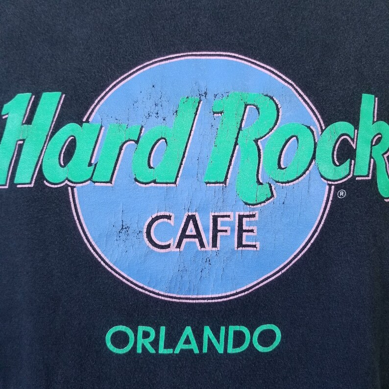 Vintage 80s Hardrock Cafe Orlando Neon Green Black T Shirt Size Medium M