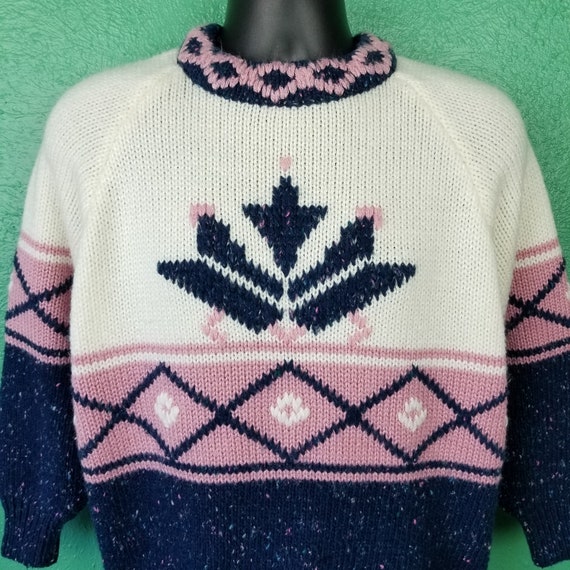 Vintage 80s Sweater Pastel Pink white Grandma Gra… - image 2