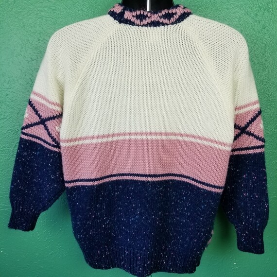 Vintage 80s Sweater Pastel Pink white Grandma Gra… - image 3