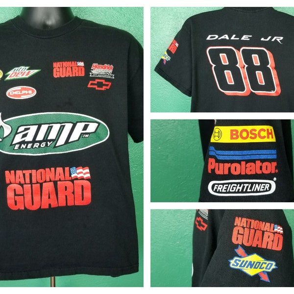 Vintage 90's Dale EarnhardtJr NASCAR National Guard 88 Camiseta Negra Talla XL