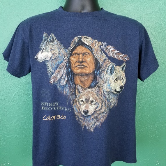 Vintage 90s Native American Spirit Brothers Wolf Pack Wolves picture