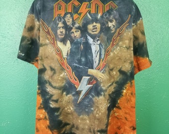 Vintage ACDC Tie Dye shirt Tour band Concert Back in black 3Xl