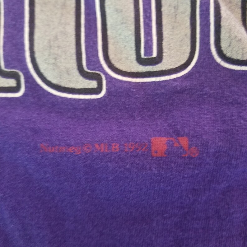 Vintage 90s Colorado Rockies Baseball Field Nut Meg 1992 Purple T Shirt Size Large L