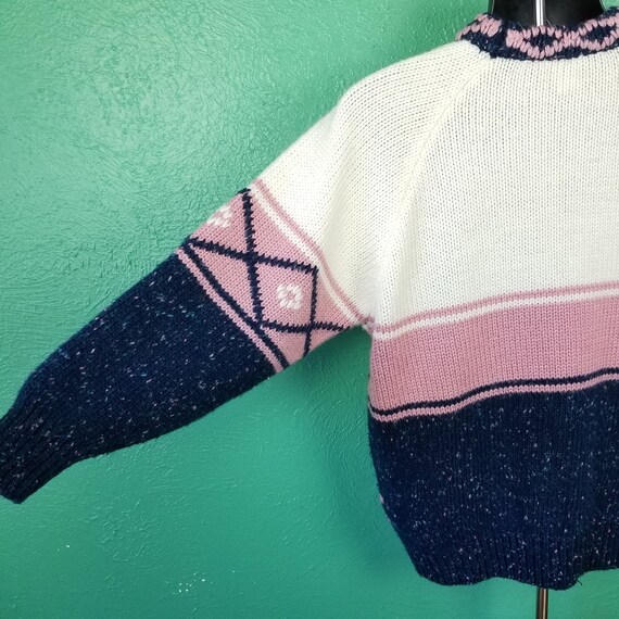 Vintage 80s Sweater Pastel Pink white Grandma Gra… - image 8