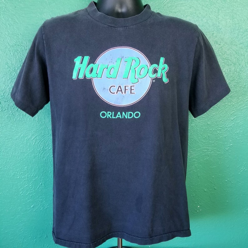 Vintage 80s Hardrock Cafe Orlando Neon Green Black T Shirt Size Medium M