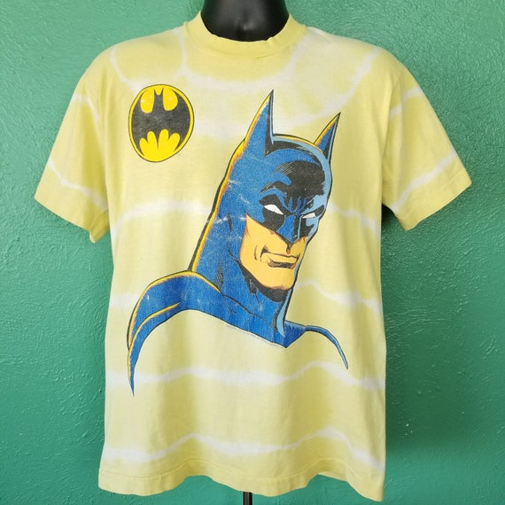 Vintage 80s Batman 1989 Tie Dye Yellow Stripes Te… - image 1