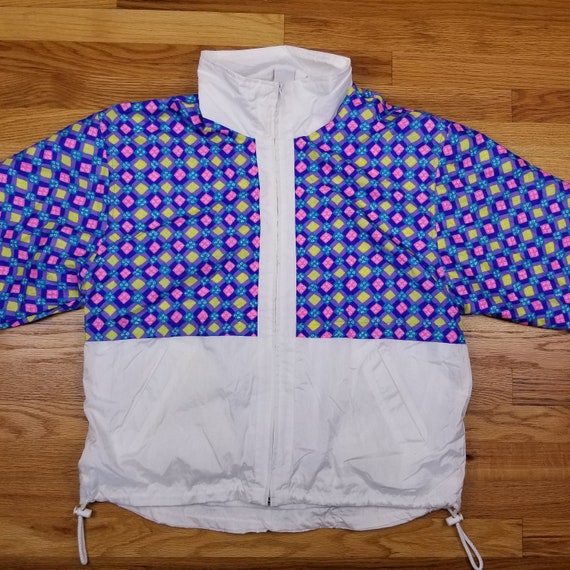 Vintage 80s Windbreaker Pink and Yellow Hearts Pa… - image 3