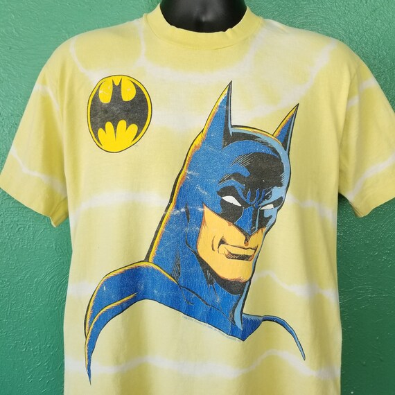 Vintage 80s Batman 1989 Tie Dye Yellow Stripes Te… - image 2