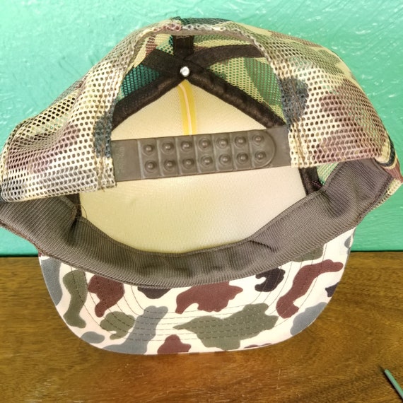 Vintage 80s Camo Fishing Hat Mesh Trucker Hooking On Fishing North Park Colorado Camouflage