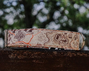 The Map Dog Collar: Treasure, Dragon, Game, Medieval, DnD, D&D, Classic Cotton Collar, Custom, Buckle, Slip on, Martingale, Dog on the Moon