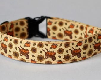 Pumpkin Patch Dog Collar: Halloween, Spooky Season, Autumn, Sunflower, Classic Cotton, Custom, Buckle, Slip on, Martingale, Dog on the Moon