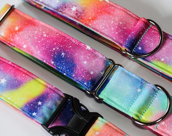 Sherburst Dog Collar, Stardust Collection, Galaxy, Space, Stars, Recycled Canvas, Custom, Buckle, Slip on, Martingale, Dog on the Moon