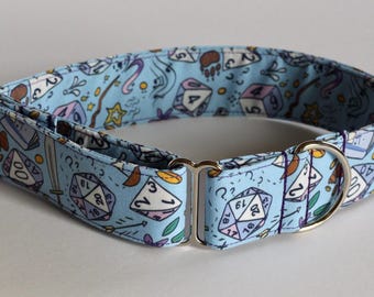 Dungeon Master Dog Collar: DnD, D&D, RPG, Dice, Game, Magic, Classic Cotton Collar, Custom, Buckle, Slip on, Martingale, Dog on the Moon