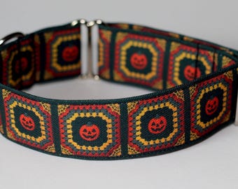Dusk Pumpknit Dog Collar: Pumpkin, Sweater, Halloween, Spooky, Recycled Canvas, Custom, Buckle, Slip on, Martingale, Dog on the Moon