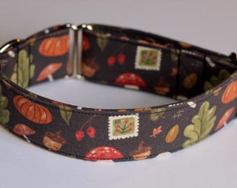 Fall Forager Dog Collar: Mushrooms, Nature, Leaves, Autumn, Classic Cotton Collar, Custom, Buckle, Slip on, Martingale, Dog on the Moon
