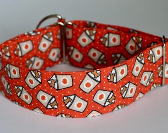 Pup Cup PSL Dog Collar: Treat, Whipped Cream, Pumpkin, Fall, Classic Cotton Collar, Custom, Buckle, Slip on, Martingale, Dog on the Moon