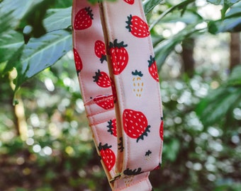 Fraise Craze Dog Collar, Strawberry, Spring, Fruit, Cottagecore, Recycled Canvas, Custom, Buckle, Slip on, Martingale, Dog on the Moon