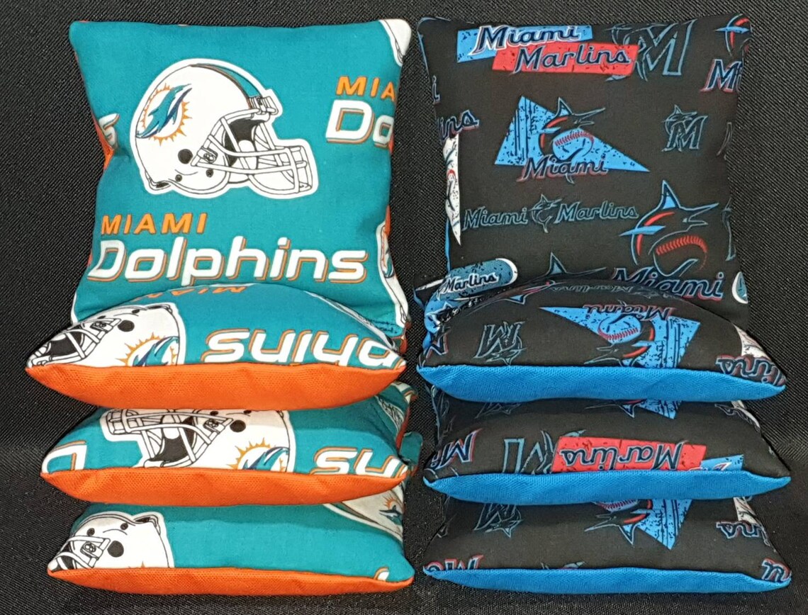 Set Of 8 Miami Dolphins Marlins Cornhole Bean Bags FREE Etsy
