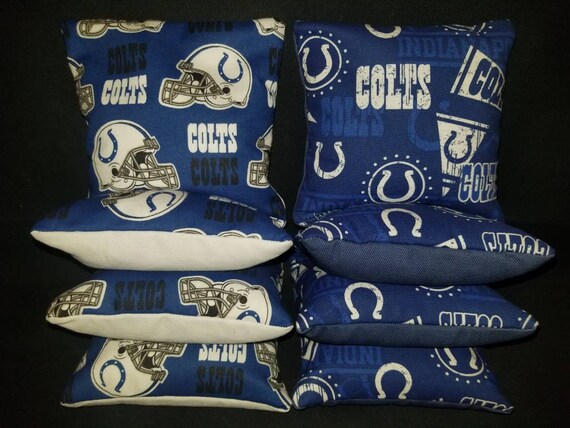 CORNHOLE BEAN BAGS w INDIANAPOIS COLTS fabric on both sides of logo bags NEW 