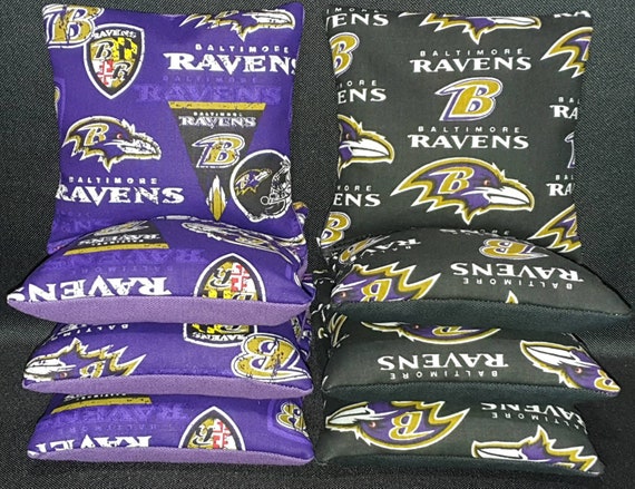 Set Of 8 Black and Purple Baltimore Ravens Cornhole Bean Bags FREE SHIPPING 