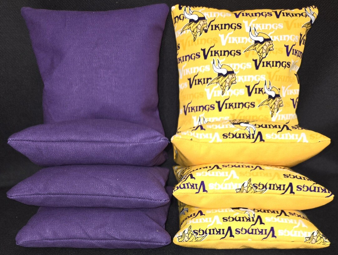 Packers Vs Vikings Themed Cornhole Bean Bags – Set Of 8 Full-Size Bags – FREE SHIPPING!