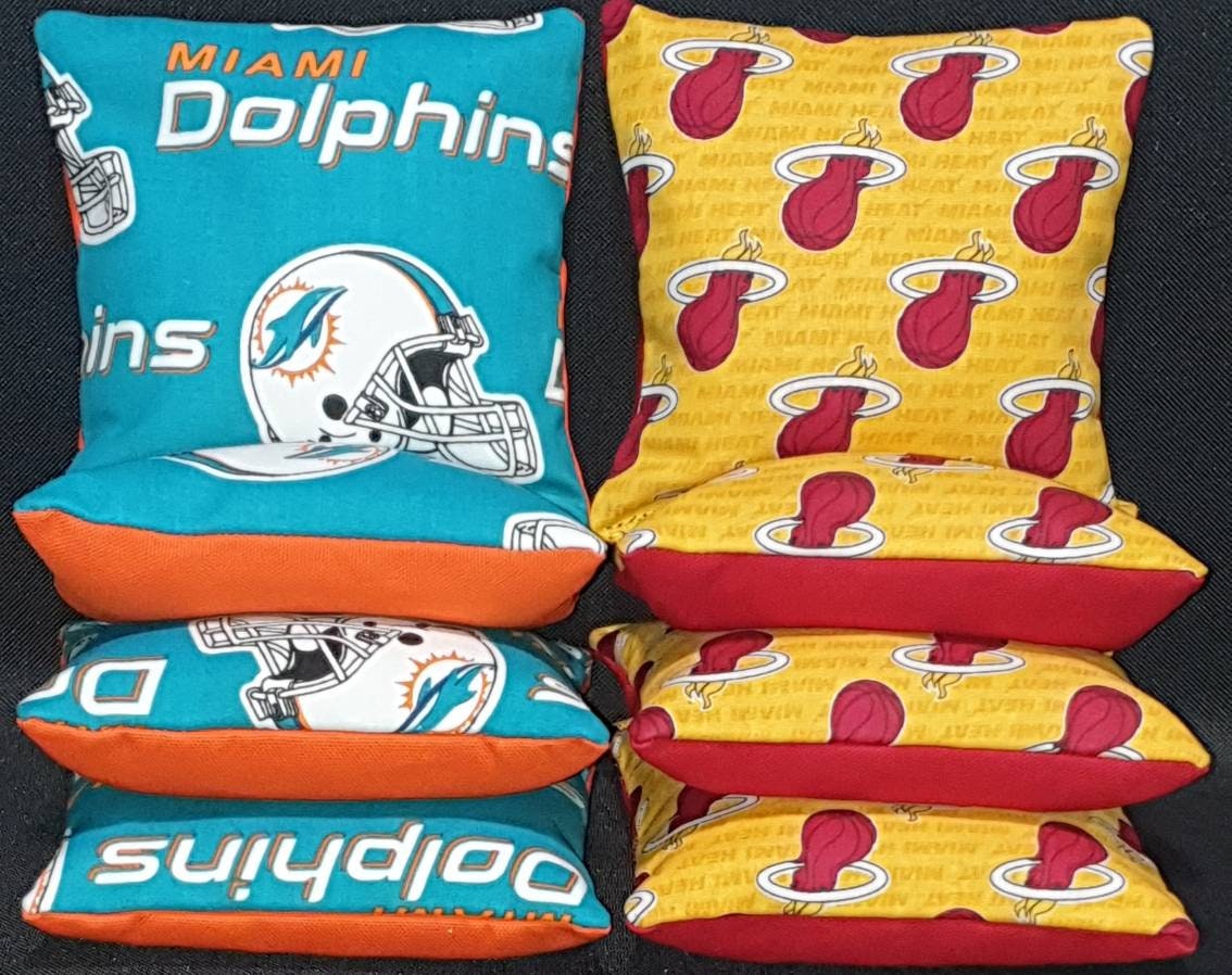 Set Of 8 Miami Heat Dolphins Cornhole Bean Bags FREE