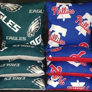 Set Of 8 Philedelphia Eagles Phillies Cornhole Bean Bags FREE SHIPPING