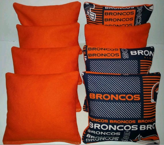 SET OF 8 DENVER BRONCOS CORNHOLE BAGS QUALITY