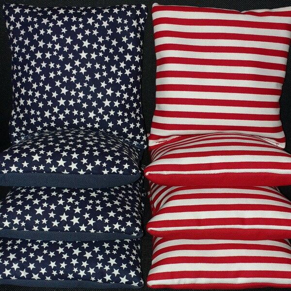 Set Of 8 Patriotic U.S. American Flag Cornhole Bean Bags FREE SHIPPING