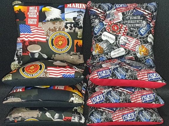 US Marines USMC Patriotic Cornhole Bean Bags 8 ACA Regulation Military Bags 