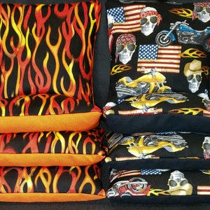 Set Of 8 Motorcycle Black Orange Cornhole Bean Bags FREE SHIPPING