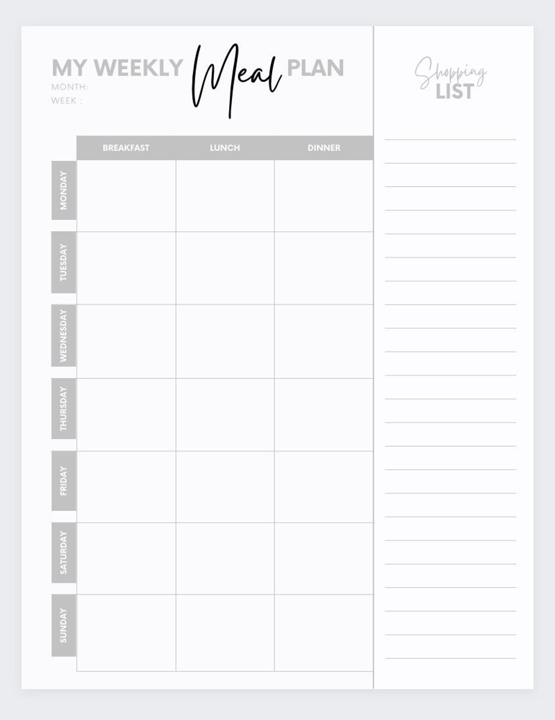 Printable Weekly Meal Planner: A4 Food Planner (digital Download) - Etsy UK