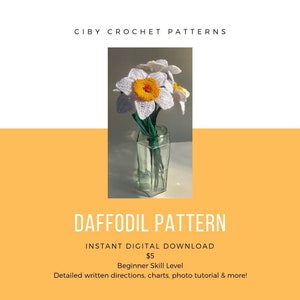 Daffodil Crochet Pattern, Instant Digital Pattern Download