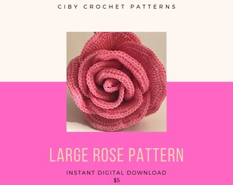 Large Rose Crochet Pattern, Instant Digital Download, handmade gift, Anniversary, Spring Decor, Easter, Mother’s Day, Valentine’s Day