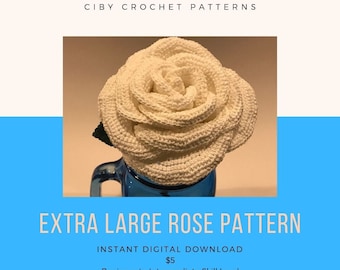 Rose Crochet Pattern, Extra Large, Instant Digital Download, Handmade, Spring Decor, Mother’s Day gift, Easter Gift, Spring flowers