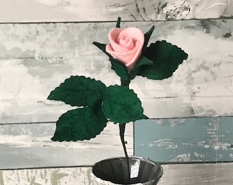 Rose Bud Felt Flower, Open Rose Bud, handmade, Anniversary, Spring Decor, Mother’s Day gift, Easter Gift, Valentine’s Day Gift