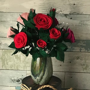 Rose Felt Flower Bouquet, Rose Centerpiece, handmade gift, Anniversary, Spring Decor, Easter, Mother’s Day, Valentine’s Day
