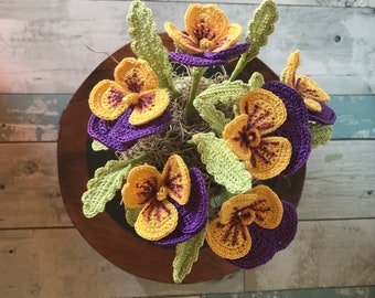 Crochet Pansy Flower, Handmade Floral Decor