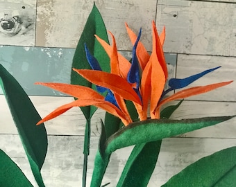 Felt Bird of Paradise Flower: Handmade Strelitzia Gift
