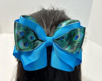 Hair bow hair clip, Peacock theme