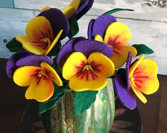 Pansy Felt Flowers, Pansies, Violets, Home Decor, handmade, Spring Decor, Mother’s Day gift, Easter Gift, Valentine’s Day Gift