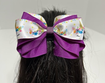 Hair bow hair clip, Unicorn theme