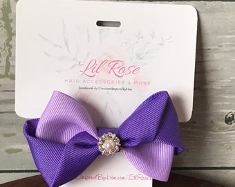 Purple Grosgrain Ribbon Hair Bow: Pearl Charm Alligator Clip