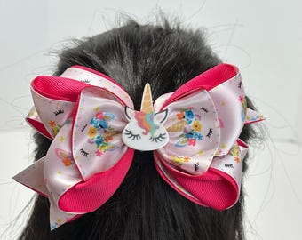 Unicorn theme hair bow hair clip